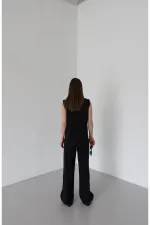 Siyah Siyah Düğmeli Yelek Pantolon Takım