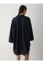 Lacivert Flam Keten Kimono Gömlek
