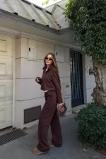 Ensemble de survêtement marron avec détail t-shirt et taille élastique - 0740