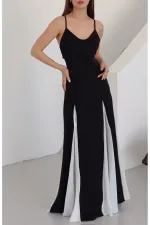 Black and White Long Dress with Adjustable Straps - 0205
