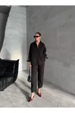 Black Merlin Belted Shirt and Trousers Set