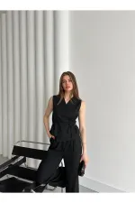 Ensemble gilet et pantalon noirs croisés
