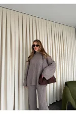 Ensemble pull en maille vison - 98078