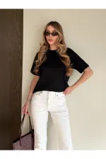 Siyah Kısa Kollu Düz Tshirt - 241128