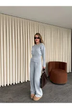 Ensemble en maille grise à boutons-pression - 904