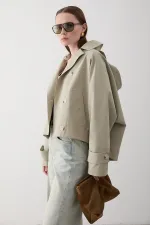 Mint Kapüşonlu Kısa Trençkot - 7003