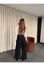 Siyah Kemerli Tasarım Pantolon - 251032