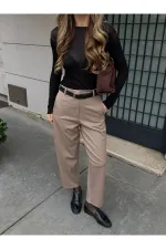 Açık Bej Klasik Düz Kesim Pantolon - 9957