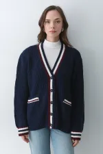 Gilet bleu marine et bordeaux à poches - 241143