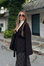 Dark Brown 100% Cotton Belted Knit Cardigan - 4627 Dark Brown 100% Cotton Belted Knit Cardigan - 4627