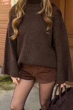 Brown Corduroy Oversize Sweater - 26808 Brown Corduroy Oversize Sweater - 26808