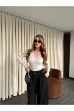 Siyah Kemerli Tasarım Pantolon - 251032