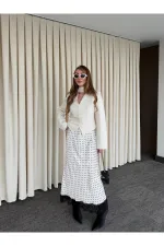 Ekru Vatkalı Fularlı Ceket - 85175