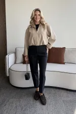 Camel Crop Bomber Ceket Camel Crop Bomber Ceket