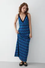 Navy Blue Zigzag Pattern Beach Dress