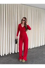 Red Lace Two-Piece Knit Set - 2602