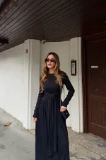 Siyah Bağlamalı Elbise - 4988