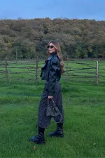 Black Leather Jacket with Epaulet Detail