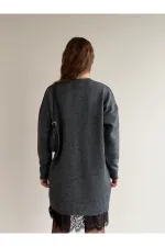 Robe courte en maille anthracite et dentelle - 251008