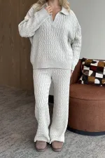 Ensemble pull en maille beige - 98074