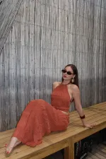 Ensemble chemisier et jupe en mousseline à sequins couleur carrelage