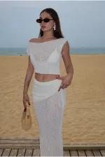 Ensemble deux pièces drapé blanc cassé - 7257