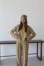 Ensemble chemisier et pantalon kaki Marisol