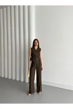 Ensemble gilet et pantalon croisé marron