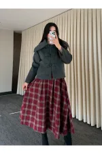 Antrasit Düğme Detaylı Kısa Kaşe Ceket - 7675