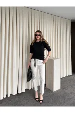 Bej Kesik Paça Detaylı Jean - 520