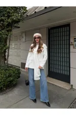 Beyaz Gold Düğmeli Şallı Ceket - 9721