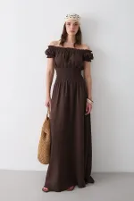 Kahverengi Büzgülü Elbise - 2002