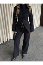 Siyah Hakim Yaka Ceket Pantolon Takım - 7100