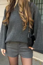 Pull oversize en velours côtelé anthracite - 26808