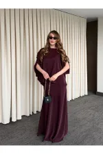 Mürdüm Omuz Drapeli Saten Bluz Etek Takım - 8005