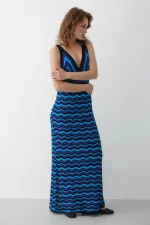 Navy Blue Zigzag Pattern Beach Dress