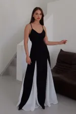 Black and White Long Dress with Adjustable Straps - 0205