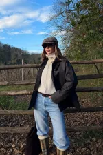 Manteau en velours marron avec détail de col supplémentaire - 5132