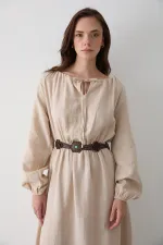 Robe en mousseline naturelle avec détail de lien - 2004