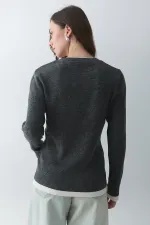 Antrasit - Krem 2 Patlı Düğmeli Kazak - 251023