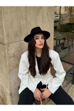 Beyaz Bağcıklı Ceket - 9702