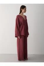 Ensemble chemise et pantalon en coton 100 % à boutons multicolores, coloris tuile