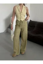 Khaki 100% Linen Palazzo Trousers Khaki 100% Linen Palazzo Trousers