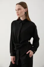 Ensemble chemise et pantalon noirs avec boutons décoratifs dorés - 8856