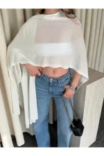 Ekru Muadil Tasarım Triko Pelerin Şal - 5241