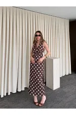 Robe marron à pois avec détail au dos - 4922