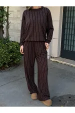 Kahverengi Taşlı Bluz Pantolon Takım - 0766