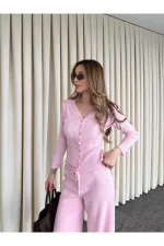 Pembe Dantelli İkili Triko Takım - 2602