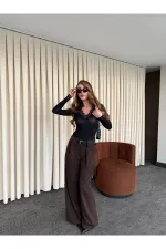 Kahverengi Kemerli Tasarım Pantolon - 251032