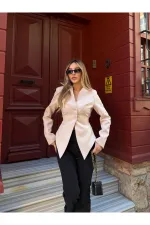 Bej Asimetrik Kesim Kuşaklı Ceket - 3001